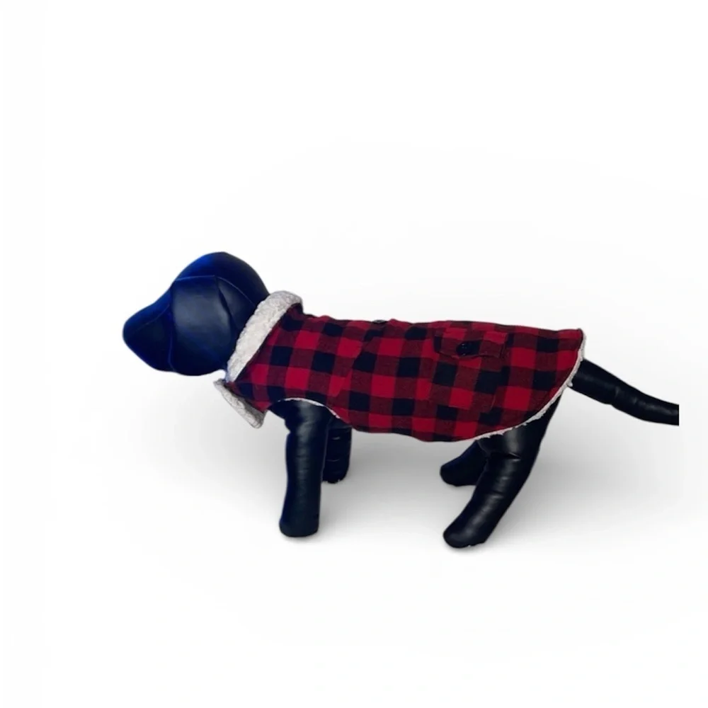 Red and Black Plaid Dog Coat warn once but washed